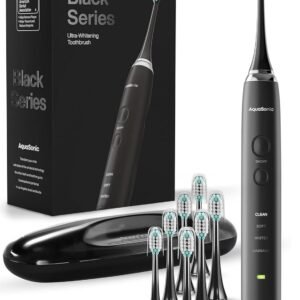 Aquasonic Black Series Ultra Whitening Toothbrush – ADA Accepted Electric Toothbrush- 8 Brush Heads & Travel Case – 40,000 VPM Electric Motor & Wireless Charging - 4 Modes w Smart Timer