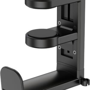EURPMASK Rotating Headphone Stand - PC Gaming Headset Holder, Adjustable Clamp-on Under Desk Hanger With 360 Degree Swivel & Cable Clip Organizer - Black