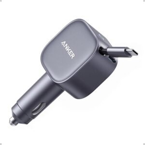 Anker Retractable USB-C Car Charger, 75W Max Fast Charging with Built-in Retractable Cable Car Adapter, Car Accessories for iPhone 17/16 Series, Galaxy S25/S24, MacBookPro/Air, iPad, and More