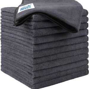 HOMEXCEL Microfiber Cleaning Cloth 12 Pack, 12.5 x 12.5 inch Microfiber Towels for Cars, Ultra Absorbent Washing Cloth, Lint Free Streak Free Cleaning Rags for Car, Kitchen, and Window (Grey)