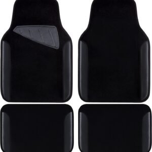 CAR PASS Waterproof Universal Fit Car Floor Mats, Faux Leather Car Carpet Mats, Black Car Mats with Anti-Slip Nibbs Backing & Driver Heel Pad Fit for SUV,Vans,sedans, Trucks,Set of 4pcs(All Black)