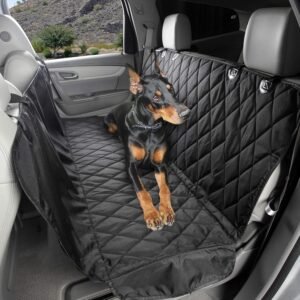 4Knines Dog Backseat Cover with Hammock for Cars, SUVs, and Trucks – Waterproof Layers, Nonslip Seat Protector, Durable Nylon Clips, K9 Shield with Heavy Duty Thread, (Regular, Black)