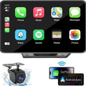 7" HD Portable Carplay Wireless Touch Screen Double Din Car Stereo Compatible Apple Carplay and Android Auto with GPS Navigation, Voice Control, Mirror Link, Bluetooth