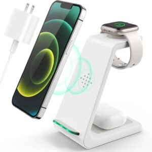 3 in 1 Wireless Charging Station, 2026 Upgraded Fast Desk Charger Station for iPhone 17 16 15 14 13 12 Pro Max Plus, Charger Stand for Apple Watch 11 10 9 8 7 6 5 4 3 2 Ultra SE, Airpods 4 3 2 Pro