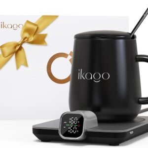 Coffee Mug Warmer & iKago Mug Set, Accurate Temperature Control Smart Heated Mug for Desk, Electric Coffee Warmer with Auto Shut Off & Real-Time Temp Display, Gifts for Men Women, 15oz Ceramic Mug