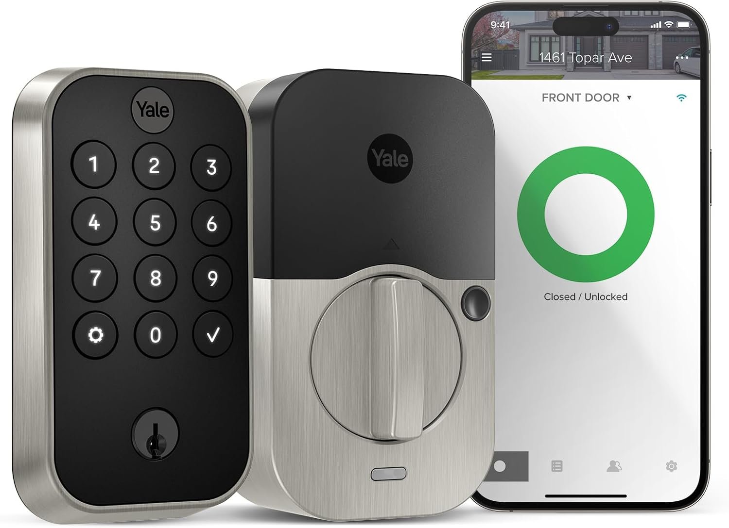 Yale Security Assure Lock 2 Deadbolt, Satin Nickel Keyed Smart Entry Door Lock with Wi-Fi Connected Keypad for Code Entry and Remote Access, YRD410-WF1-619