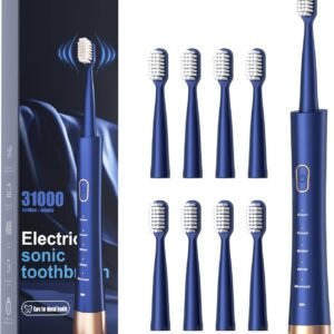 IPX7 Waterproof Sonicare Electric Toothbrush, 2-Hour Fast Charge with Intelligent Time Reminder, 5 Modes, 8 Brush Heads, Travel, Indoor, Outdoor, Blue