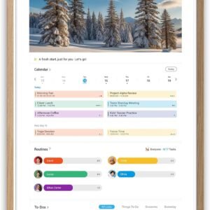 Apolosign 15.6-inch Digital Calendar : Dual Mode Smart Wall Planner, No Subscription, Install Apps, Sync Calendars, Electronic Touchscreen Interactive Display for Family Schedules, Chore Chart - with Stand (Teak)