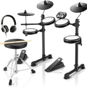 Donner DED-80 Electronic Drum Set with 4 Quiet Mesh Pads, 180+ Sounds, 2 Pedals, Throne, Headphones, Sticks, and Melodics Lessons