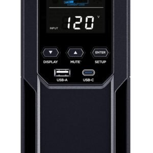 CyberPower CP1500AVRLCD3 Intelligent LCD UPS System, 1500VA/900W, 12 Outlets, 2 USB Ports, AVR, Mini Tower, Black
