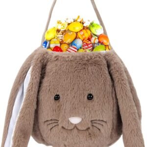 Plush Easter Bunny Basket for Kids Boys Girls Easter Buckets with Long Plush Ear Personalized Egg Hunting Bags,Bunny Kids Easter Tote Bags for Easter Decorations Candy