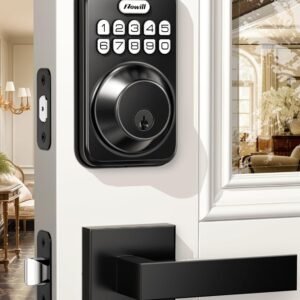 Zowill Keyless Entry Door Lock with 2 Lever Handles, Zowill Electronic Keypad Deadbolt, Auto-Locking, Anti-Peeping Password, Digital Code Door Lock, Front Door Handle Sets, Matte Black