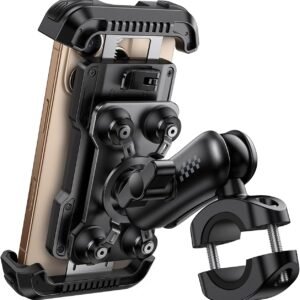 Aomiker Motorcycle Phone Mount Holder - [Metal Extension Arm] [Dual Vibration Dampener] Motorcycle Cell Phone Mount, Bike Phone Handlebar Clamp for iPhone 16 15 14 13 Pro Max Plus, 4.7-6.7" Smartphone