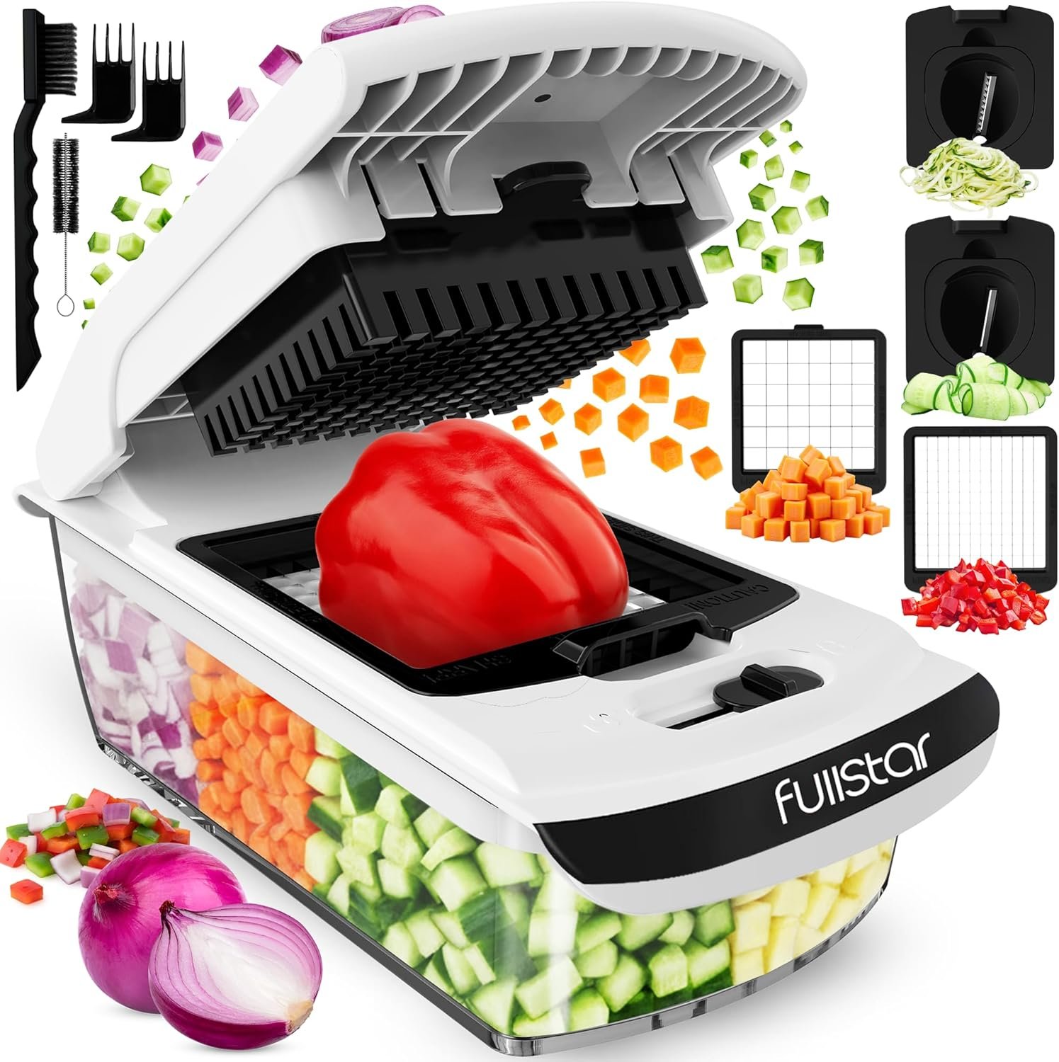 Fullstar The Original Pro Chopper - Vegetable Chopper and Spiralizer, Food Chopper with Container, Fruit Slicer, Kitchen Gadgets & Gifts, Home Essentials (4 in 1, White)