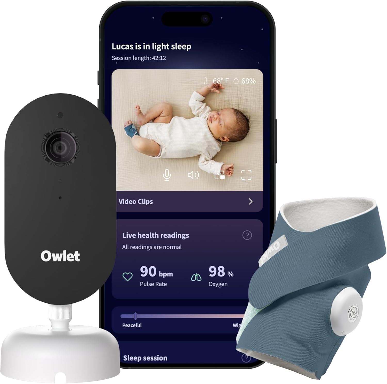 Owlet Dream Duo Gen 3 Smart Baby Monitor with 2K HD Camera & Dream Sock | Tracks Oxygen, Heart Rate & Sleep | Real‑Time Alerts & App Insights