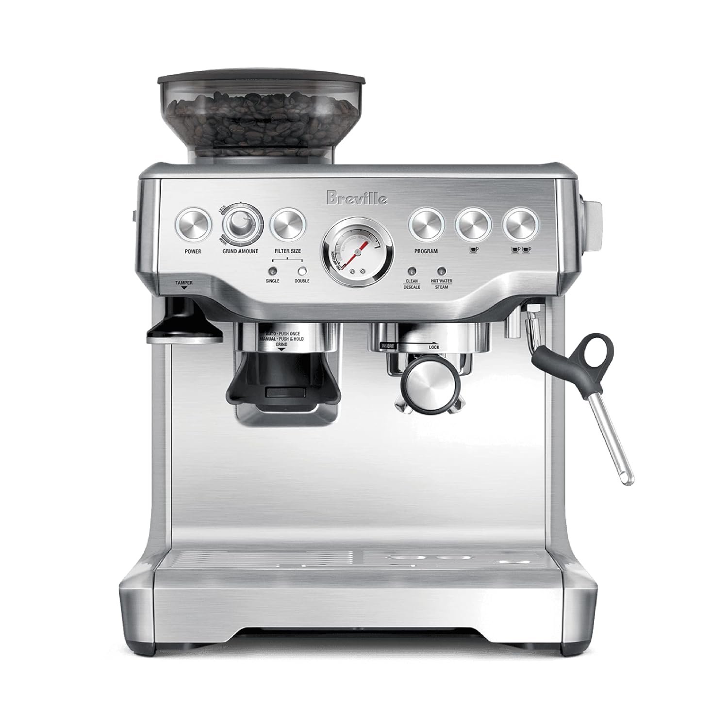 Breville BES870XL Barista Express Espresso Machine | Built‑In Grinder, 15‑Bar Pump, Milk Frother & 67oz Water Tank